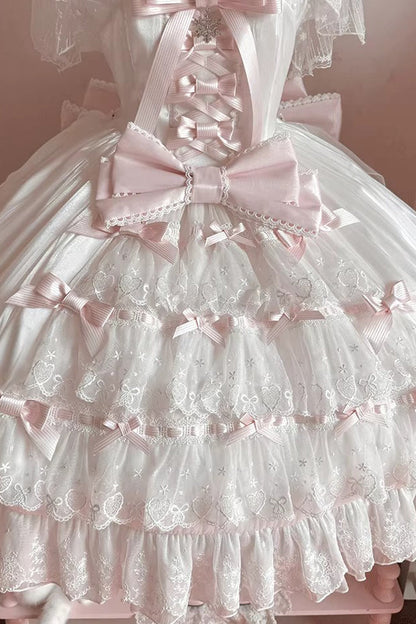 Sweet Lolita Dress - Snow Of Love, 2 Colors, Ruffled, Bow Detail, Lace Trim - additional product view 10