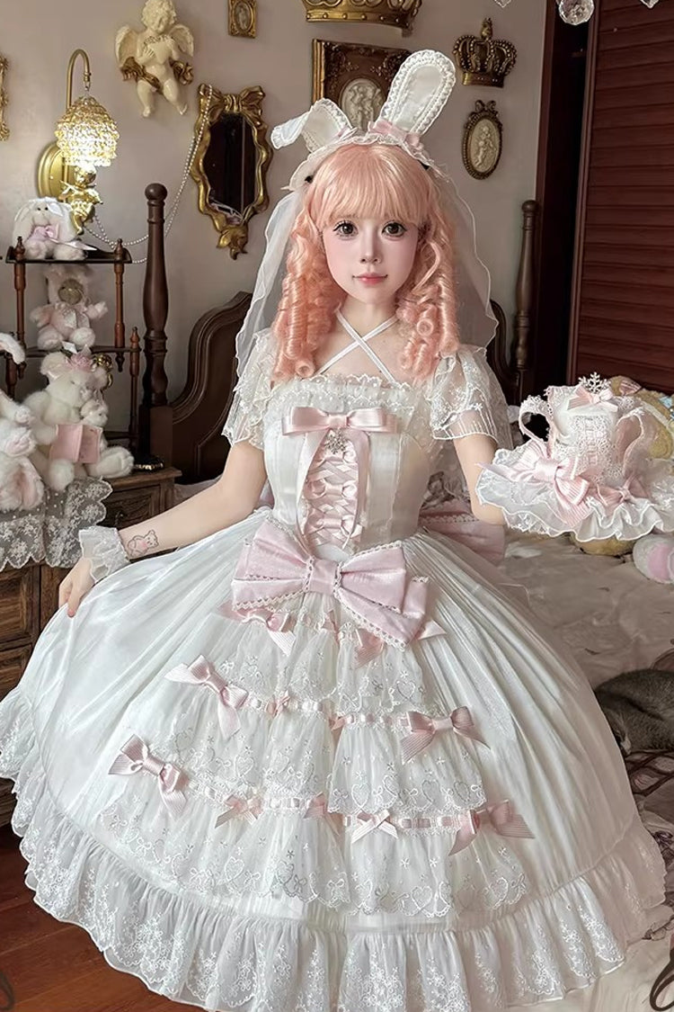 Sweet Lolita Dress - Snow Of Love, 2 Colors, Ruffled, Bow Detail, Lace Trim - main product image