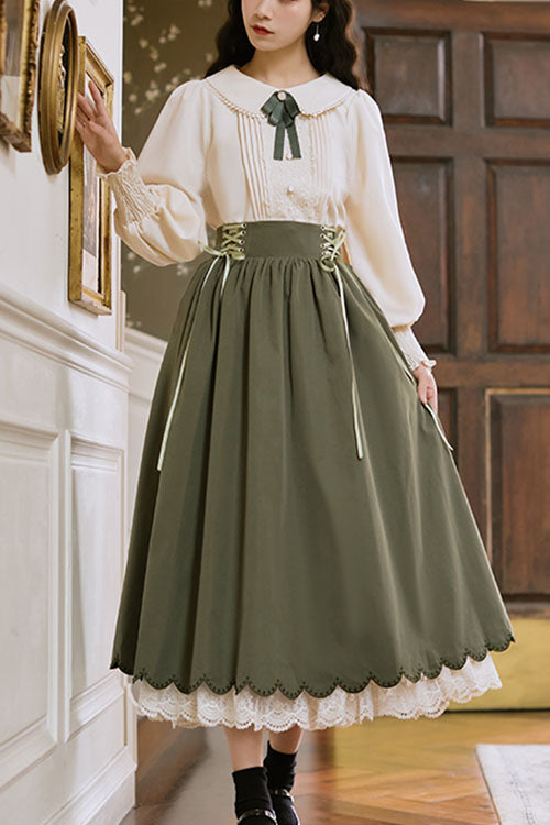 Sweet Lolita Dress - Solid Color High Waisted, 3 Colors, High Waist, Classic Style - S Green / M Green / L Green option