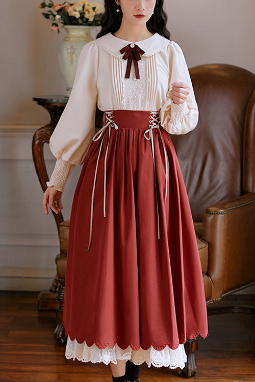 Sweet Lolita Dress - Solid Color High Waisted, 3 Colors, High Waist, Classic Style - S Wine / M Wine / L Wine option