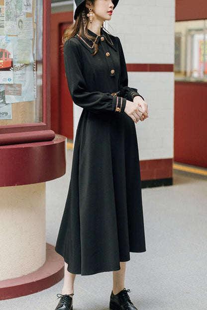 Sweet Lolita Dress - Solid Color Navy Style, 2 Colors, High Waist, Classic Style - S Black / M Black / L Black option