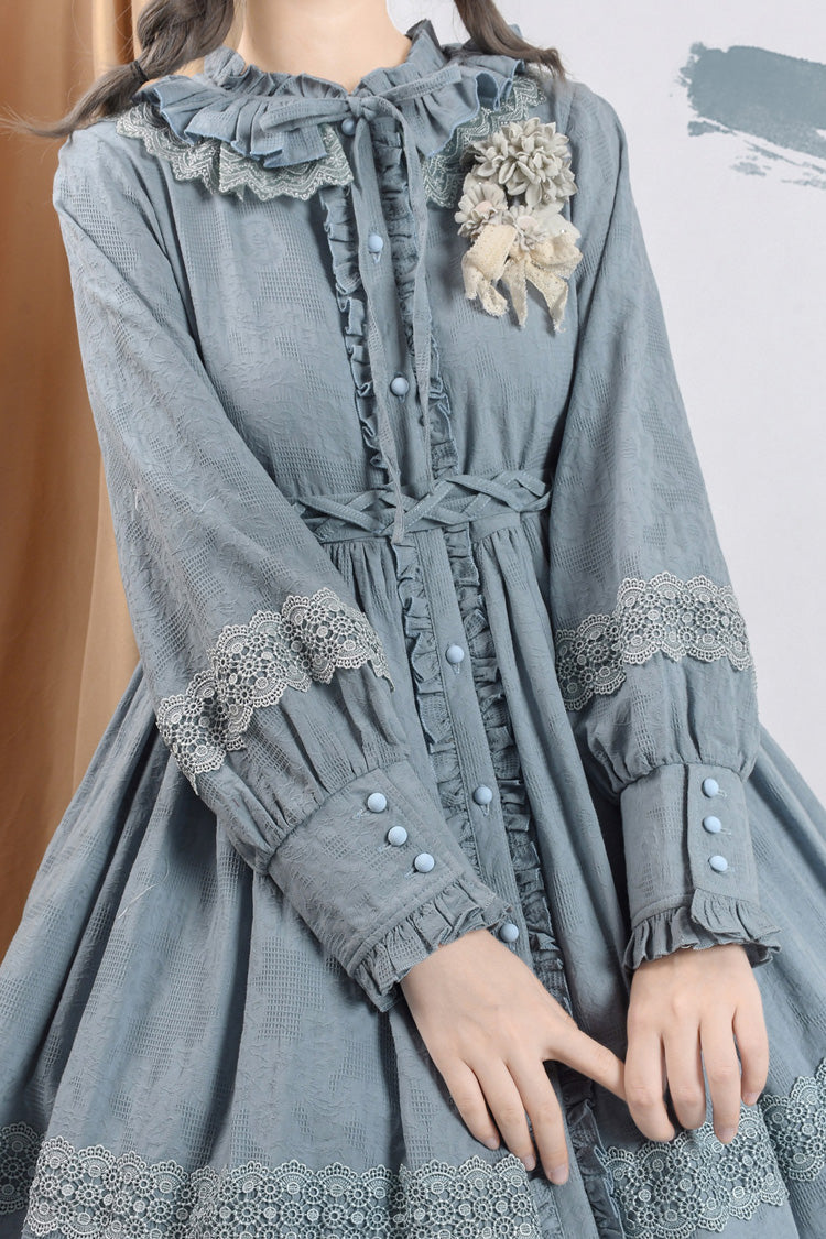 Sweet Lolita Dress - Spring Dawn, 3 Colors, Ruffled, Long Sleeves, Bow Detail - additional product view 3