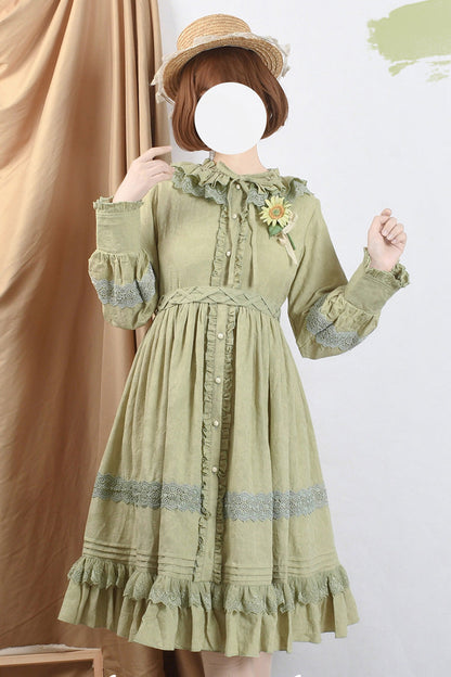 Sweet Lolita Dress - Spring Dawn, 3 Colors, Ruffled, Long Sleeves, Bow Detail - additional product view 8