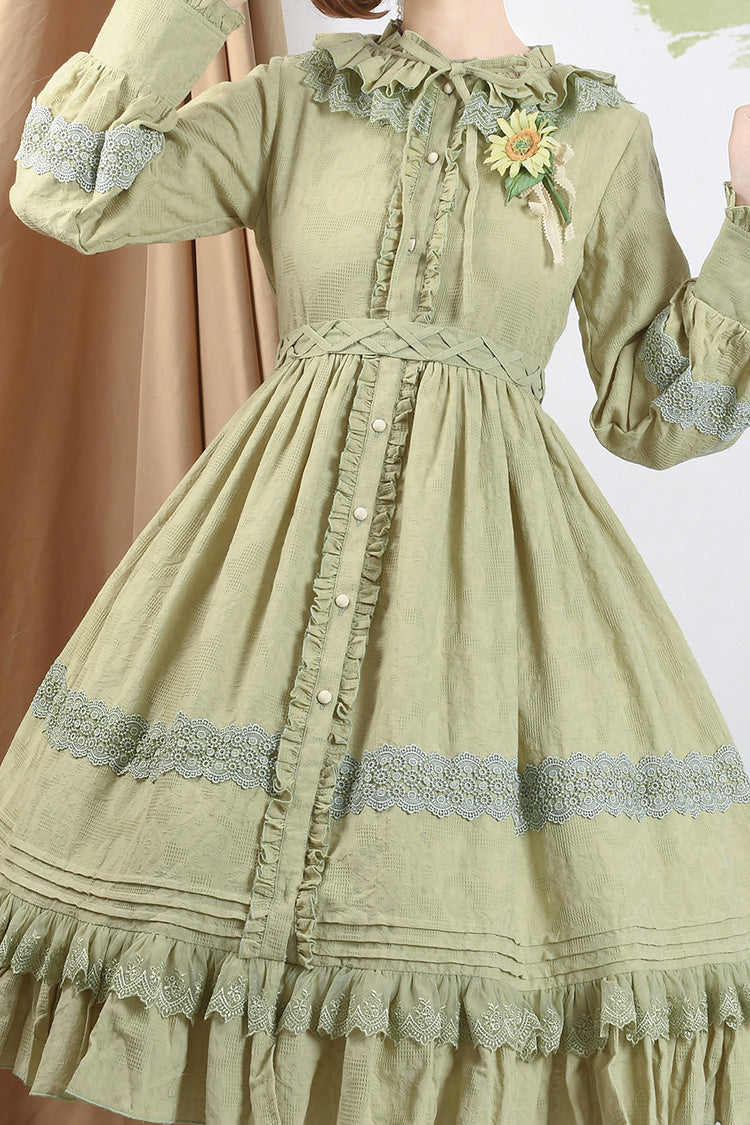 Sweet Lolita Dress - Spring Dawn, 3 Colors, Ruffled, Long Sleeves, Bow Detail - additional product view 9