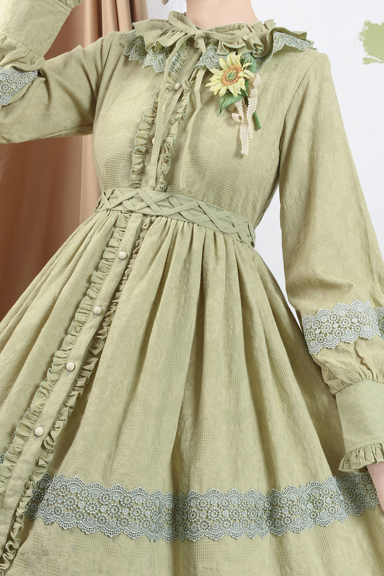 Sweet Lolita Dress - Spring Dawn, 3 Colors, Ruffled, Long Sleeves, Bow Detail - additional product view 10