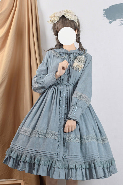 Sweet Lolita Dress - Spring Dawn, 3 Colors, Ruffled, Long Sleeves, Bow Detail - main product image