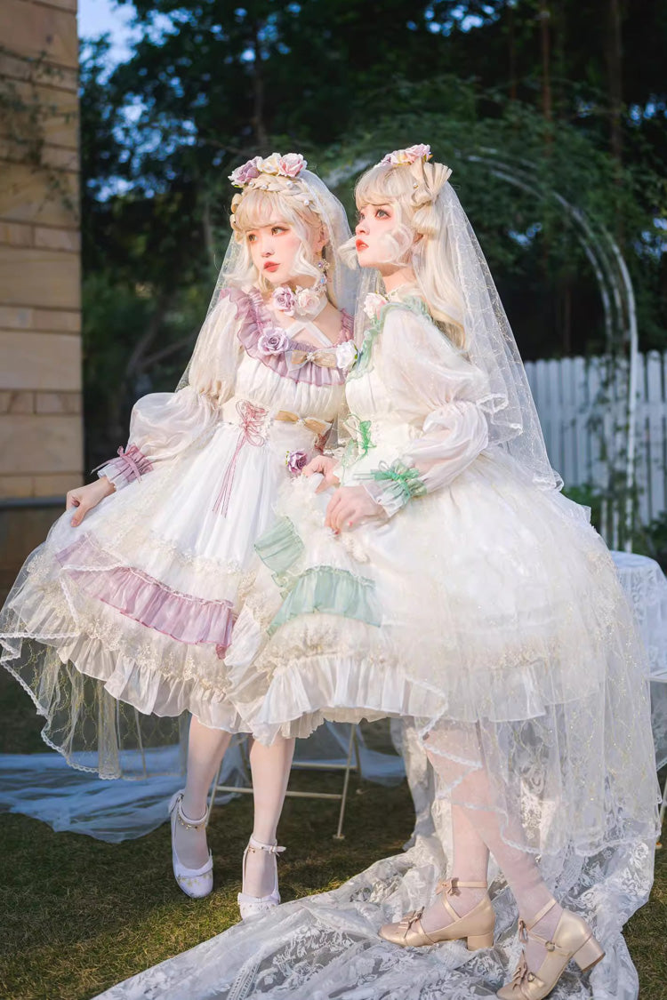 Sweet Lolita Dress - Spring Of Boliya, Green, Ruffled, Layered, Lace-Up - additional product view 4