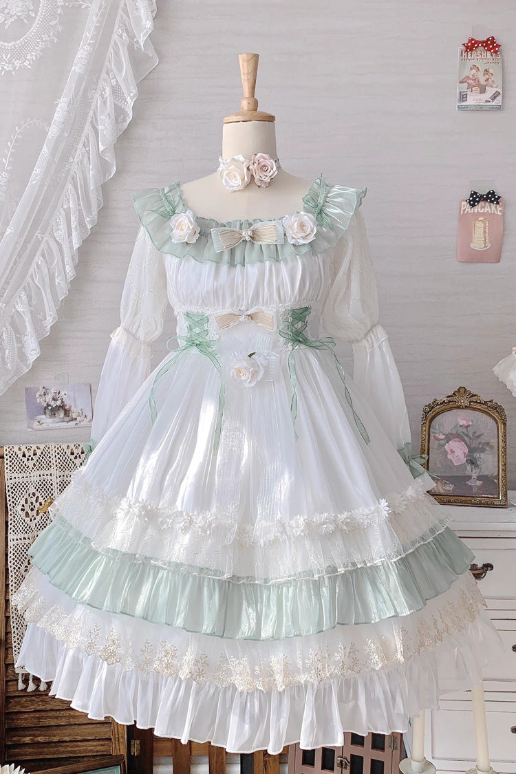 Sweet Lolita Dress - Spring Of Boliya, Green, Ruffled, Layered, Lace-Up - additional product view 6