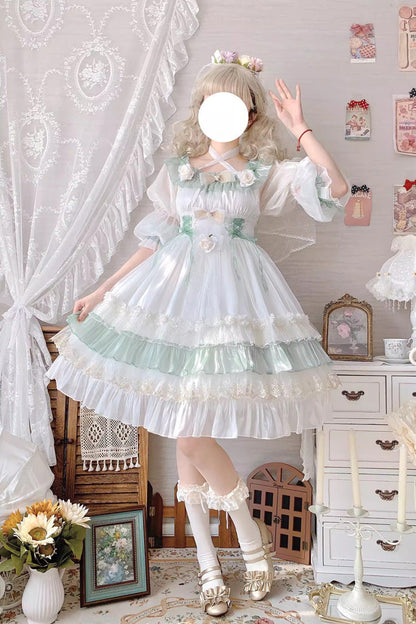 Sweet Lolita Dress - Spring Of Boliya, Green, Ruffled, Layered, Lace-Up - additional product view 10