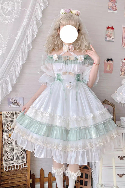 Sweet Lolita Dress - Spring Of Boliya, Green, Ruffled, Layered, Lace-Up - additional product view 12