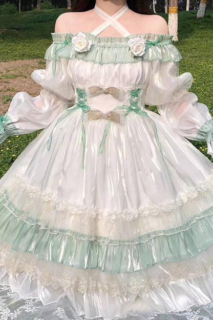 Sweet Lolita Dress - Spring Of Boliya, Green, Ruffled, Layered, Lace-Up - additional product view 13