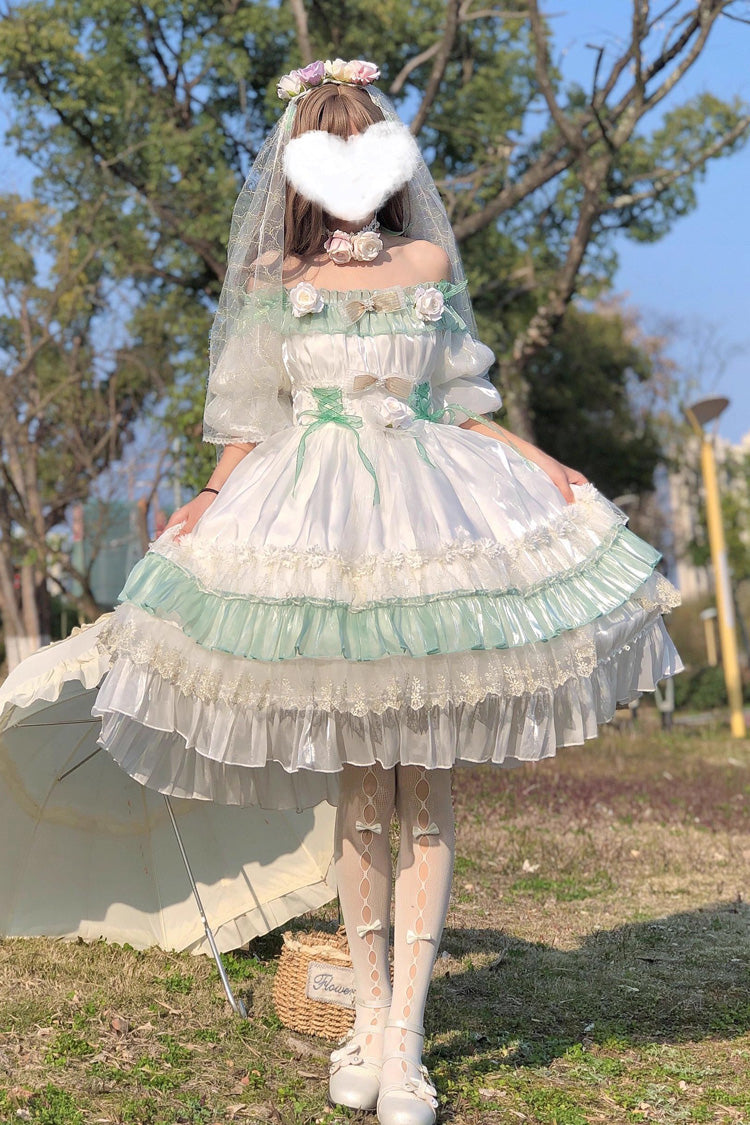 Sweet Lolita Dress - Spring Of Boliya, Green, Ruffled, Layered, Lace-Up - additional product view 16