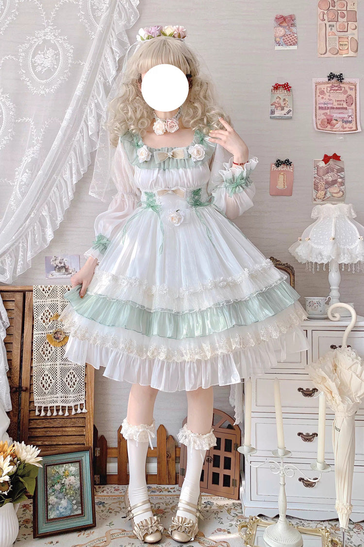 Sweet Lolita Dress - Spring Of Boliya, Green, Ruffled, Layered, Lace-Up - additional product view 19