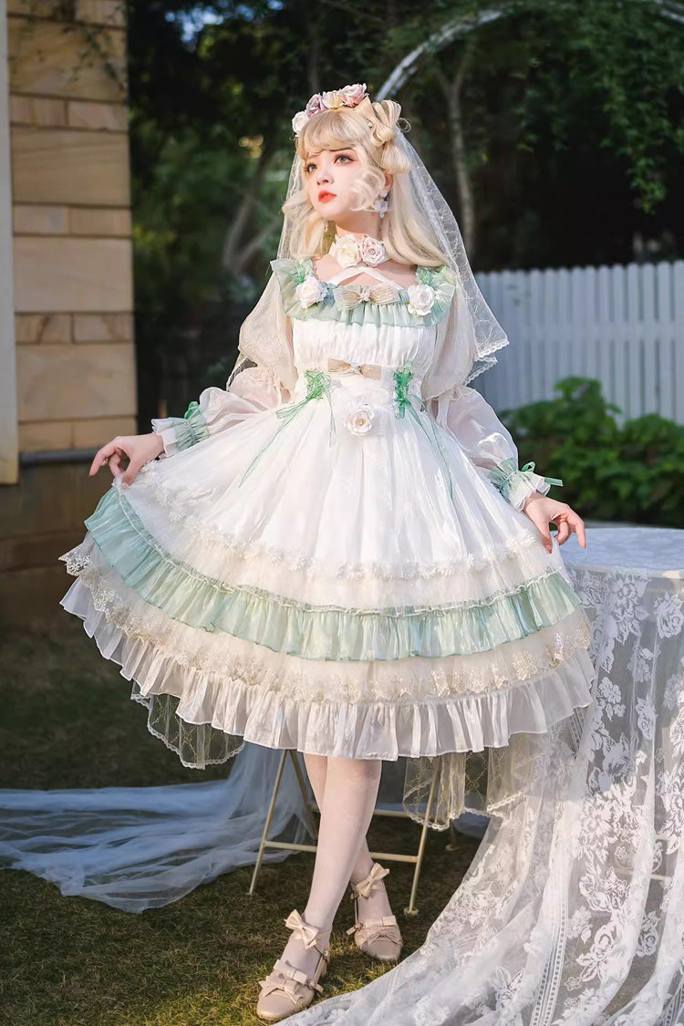 Sweet Lolita Dress - Spring Of Boliya, Green, Ruffled, Layered, Lace-Up - main product image