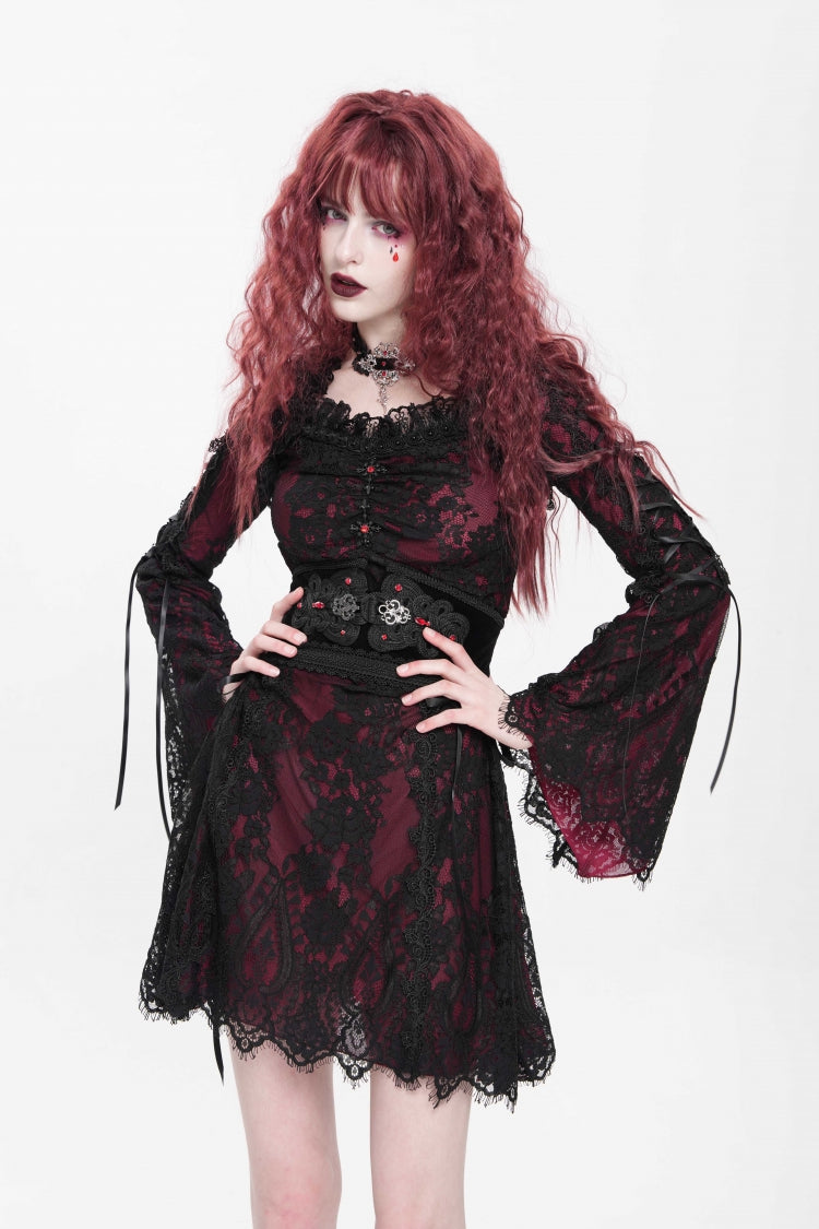 Sweet Lolita Dress - Square Collar Floral Embroidery, Red, Square Collar, Women's Style - additional product view 2