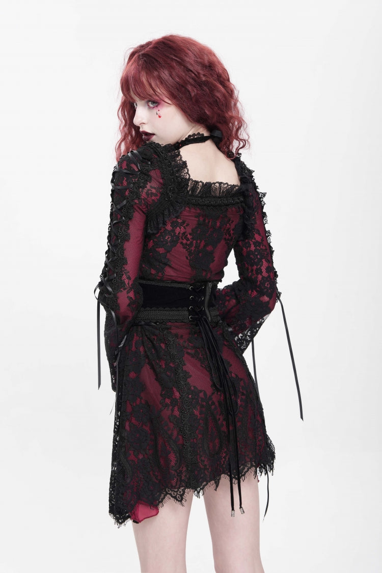 Sweet Lolita Dress - Square Collar Floral Embroidery, Red, Square Collar, Women's Style - additional product view 3