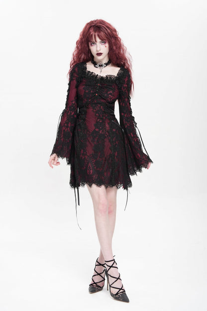 Sweet Lolita Dress - Square Collar Floral Embroidery, Red, Square Collar, Women's Style - additional product view 5