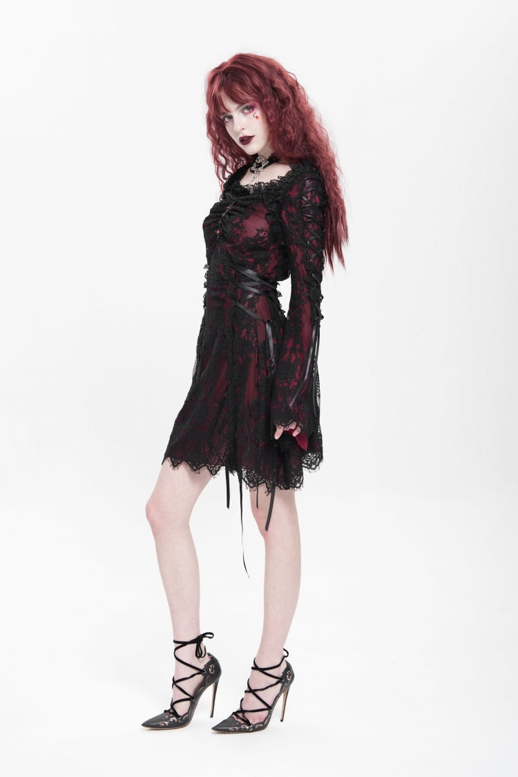 Sweet Lolita Dress - Square Collar Floral Embroidery, Red, Square Collar, Women's Style - additional product view 6