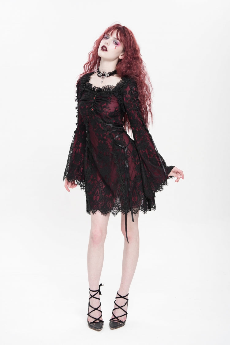 Sweet Lolita Dress - Square Collar Floral Embroidery, Red, Square Collar, Women's Style - additional product view 7