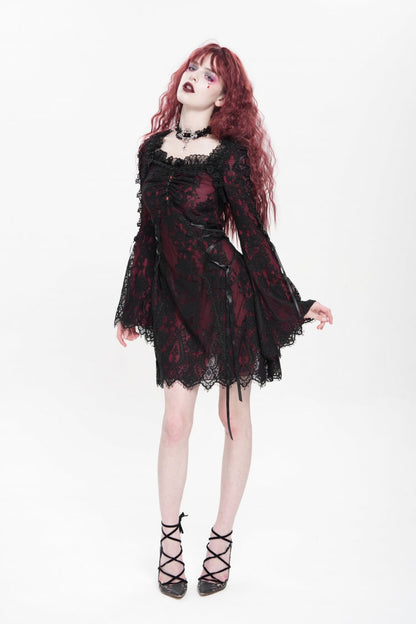 Sweet Lolita Dress - Square Collar Floral Embroidery, Red, Square Collar, Women's Style - additional product view 7
