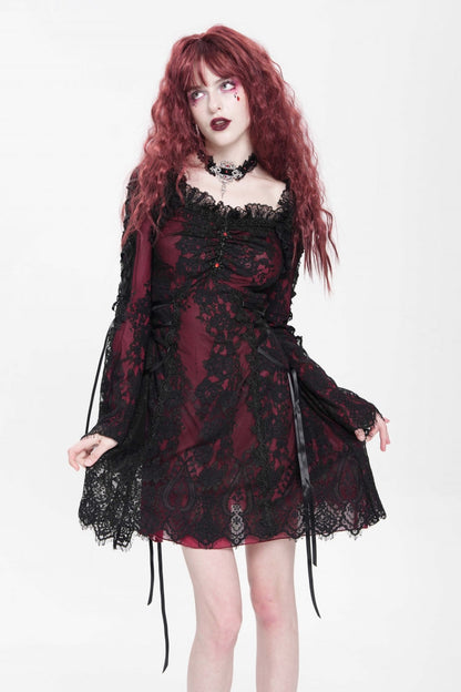 Sweet Lolita Dress - Square Collar Floral Embroidery, Red, Square Collar, Women's Style - additional product view 8