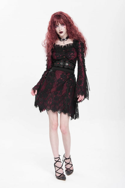 Sweet Lolita Dress - Square Collar Floral Embroidery, Red, Square Collar, Women's Style - additional product view 9