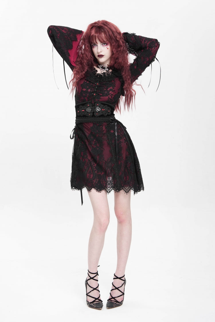 Sweet Lolita Dress - Square Collar Floral Embroidery, Red, Square Collar, Women's Style - additional product view 10