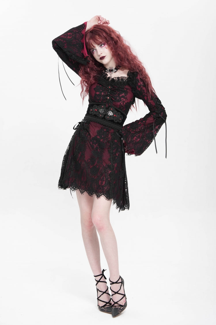 Sweet Lolita Dress - Square Collar Floral Embroidery, Red, Square Collar, Women's Style - additional product view 11