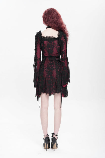 Sweet Lolita Dress - Square Collar Floral Embroidery, Red, Square Collar, Women's Style - additional product view 12
