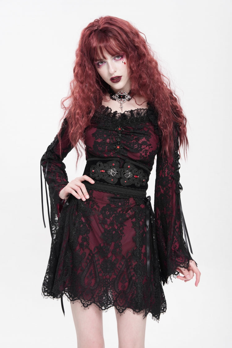 Sweet Lolita Dress - Square Collar Floral Embroidery, Red, Square Collar, Women's Style - main product image