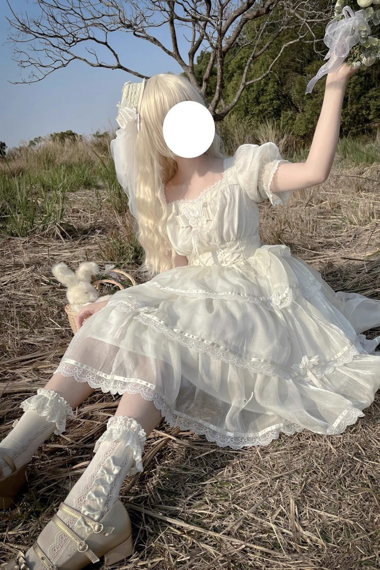 Sweet Lolita Dress - Square Collar High Waisted, Ivory, Square Collar, Plus Size - additional product view 2