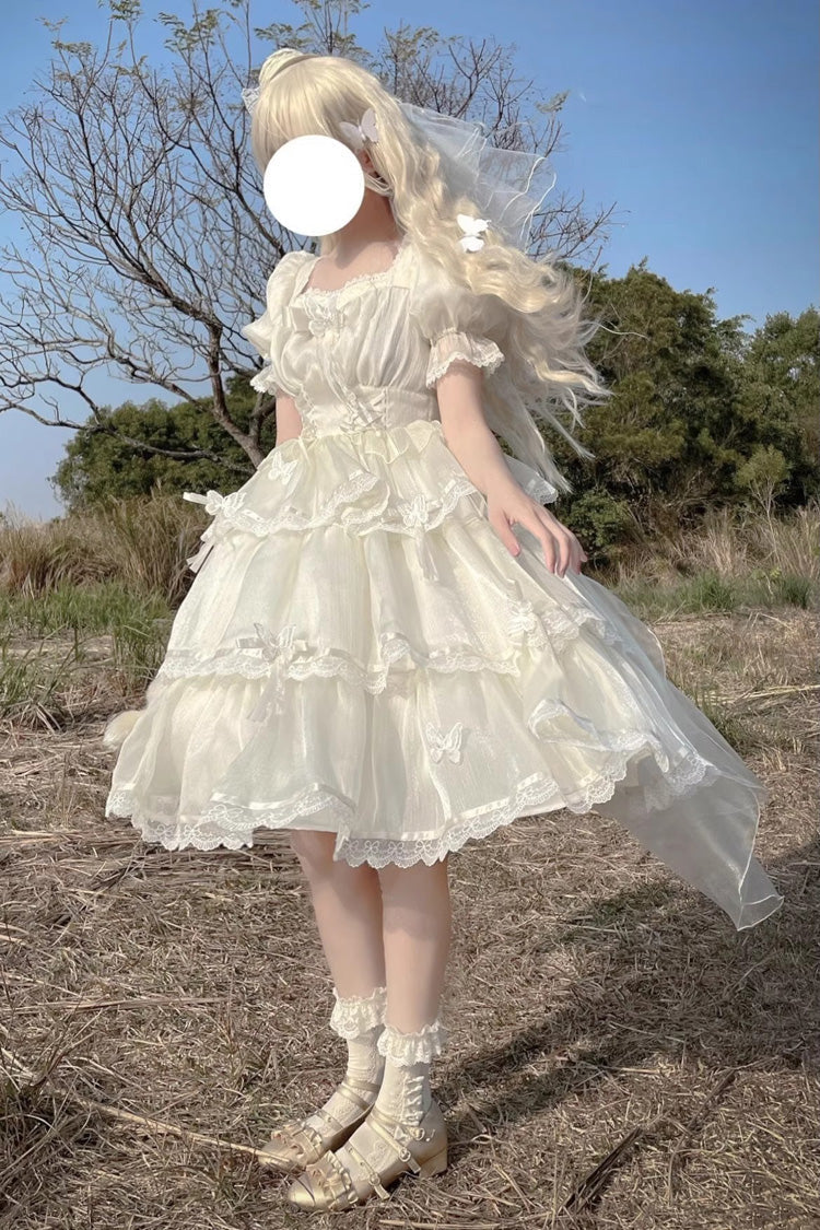 Sweet Lolita Dress - Square Collar High Waisted, Ivory, Square Collar, Plus Size - additional product view 3