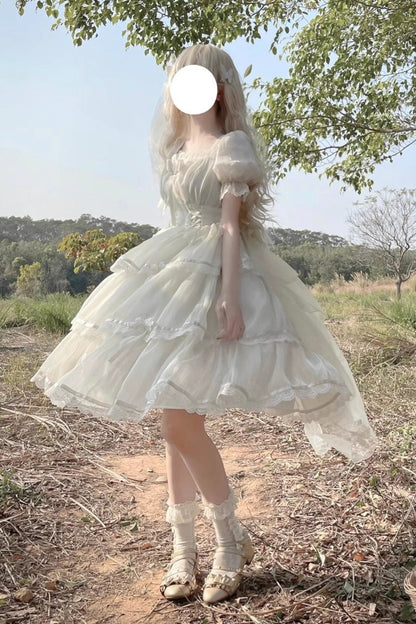 Sweet Lolita Dress - Square Collar High Waisted, Ivory, Square Collar, Plus Size - additional product view 4