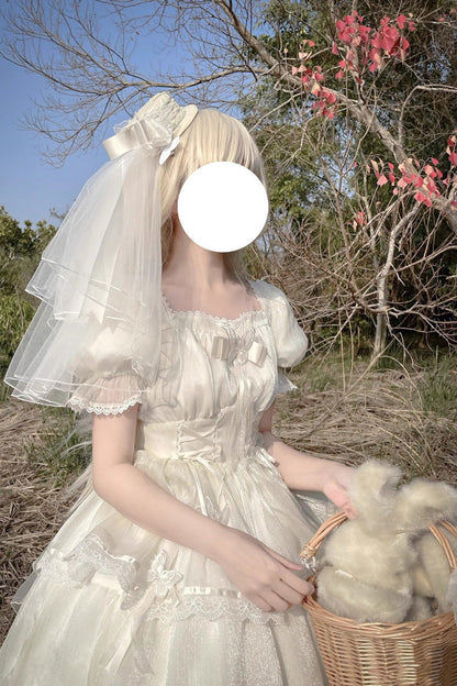 Sweet Lolita Dress - Square Collar High Waisted, Ivory, Square Collar, Plus Size - additional product view 5