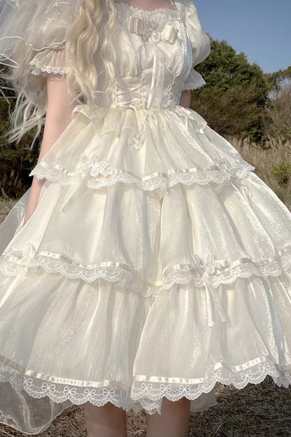 Sweet Lolita Dress - Square Collar High Waisted, Ivory, Square Collar, Plus Size - additional product view 6