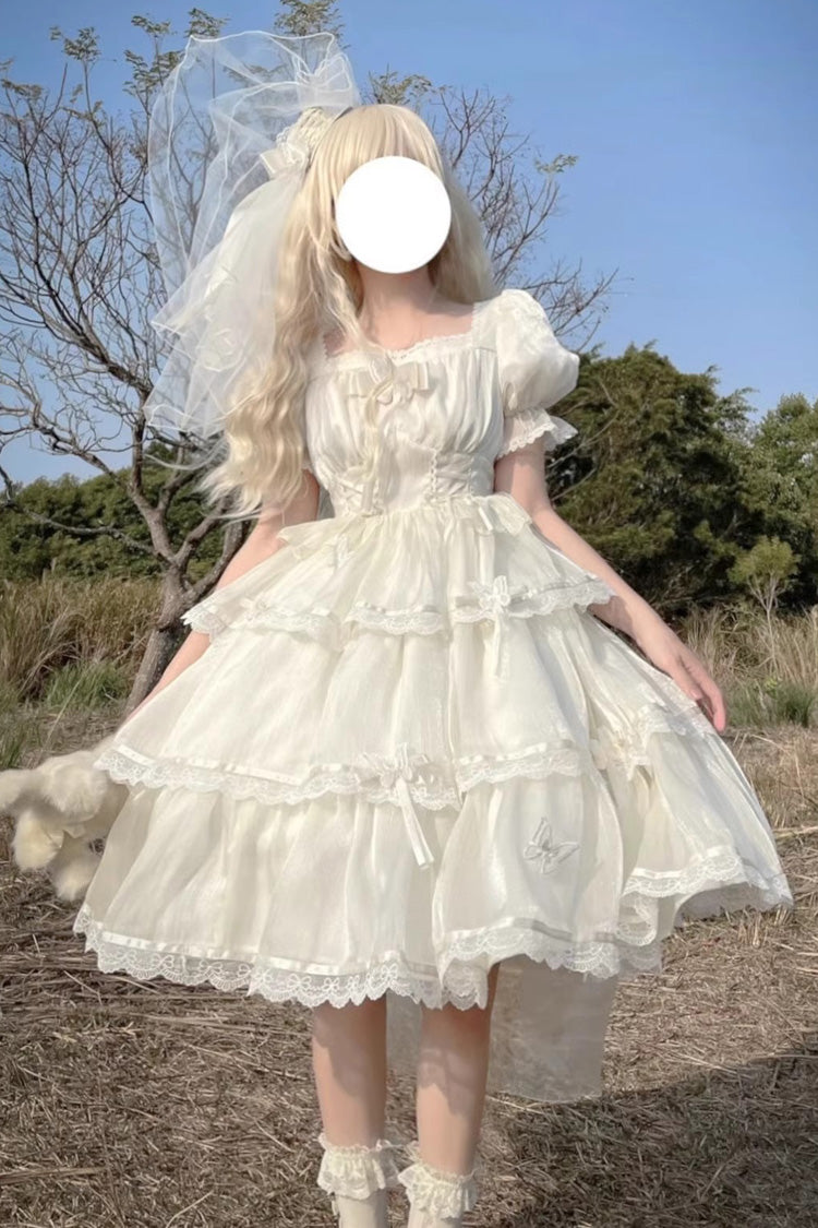 Sweet Lolita Dress - Square Collar High Waisted, Ivory, Square Collar, Plus Size - main product image