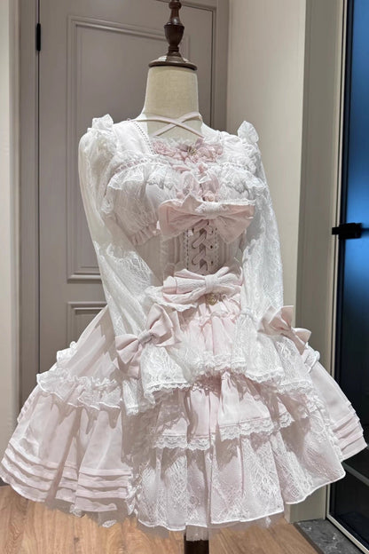 Sweet Lolita Dress - Square Collar Lace Ruffle, 3 Colors, Square Collar, Plus Size - main product image