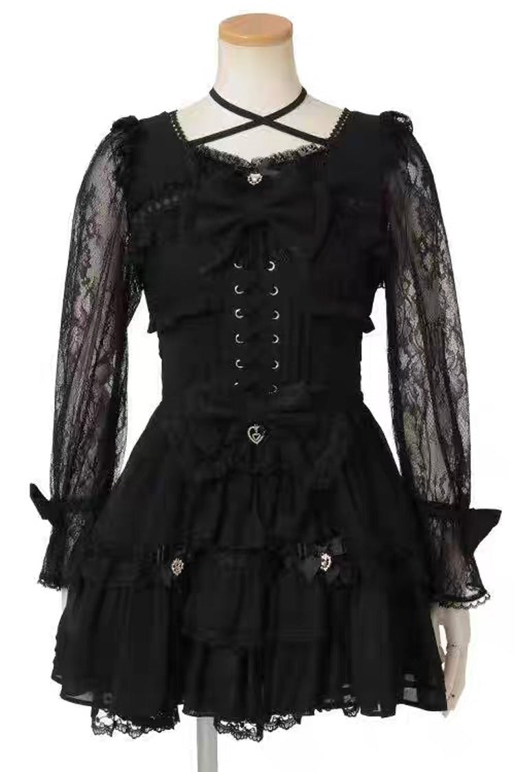 Sweet Lolita Dress - Square Collar Lace Ruffle, 3 Colors, Square Collar, Plus Size - S Black / M Black / L Black option