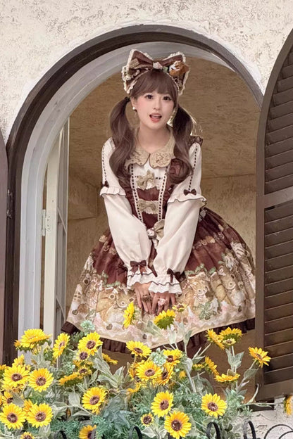 Sweet Lolita Dress - Squirrel Chocolate Shop, Brown, Bow Detail, Ruffled, Printed - additional product view 3