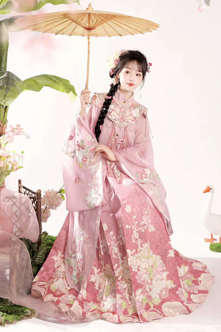 Sweet Lolita Dress - Stand Collar Ming-style, Pink, Stand Collar, Chinese-Inspired Style - additional product view 3