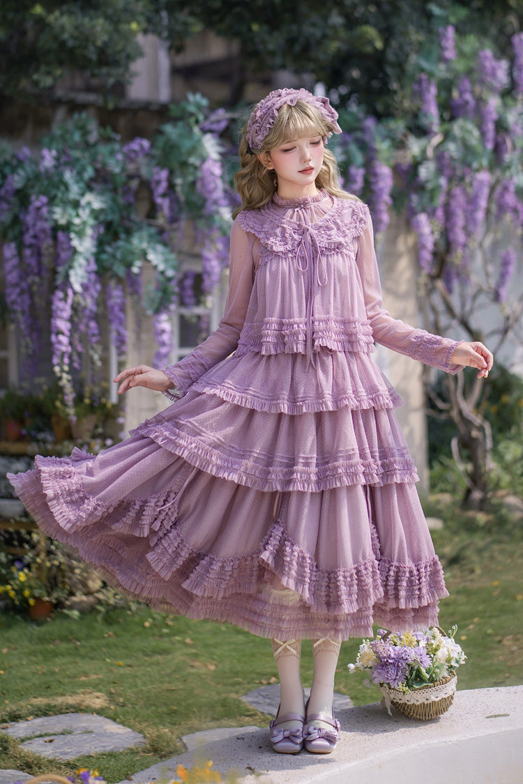 Sweet Lolita Dress - Stand Collar Multi-layered, 14 Colors, Stand Collar, Ruffled - additional product view 2