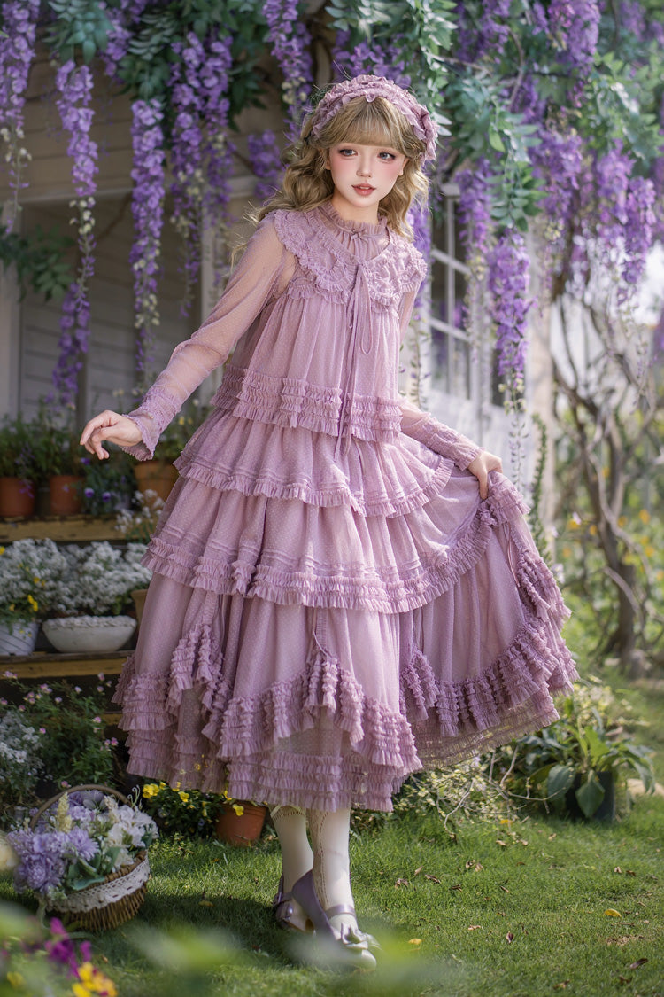 Sweet Lolita Dress - Stand Collar Multi-layered, 14 Colors, Stand Collar, Ruffled - additional product view 3