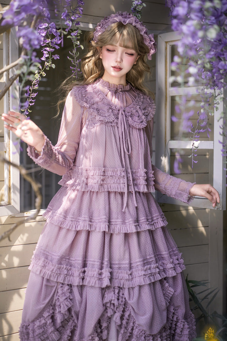 Sweet Lolita Dress - Stand Collar Multi-layered, 14 Colors, Stand Collar, Ruffled - additional product view 4
