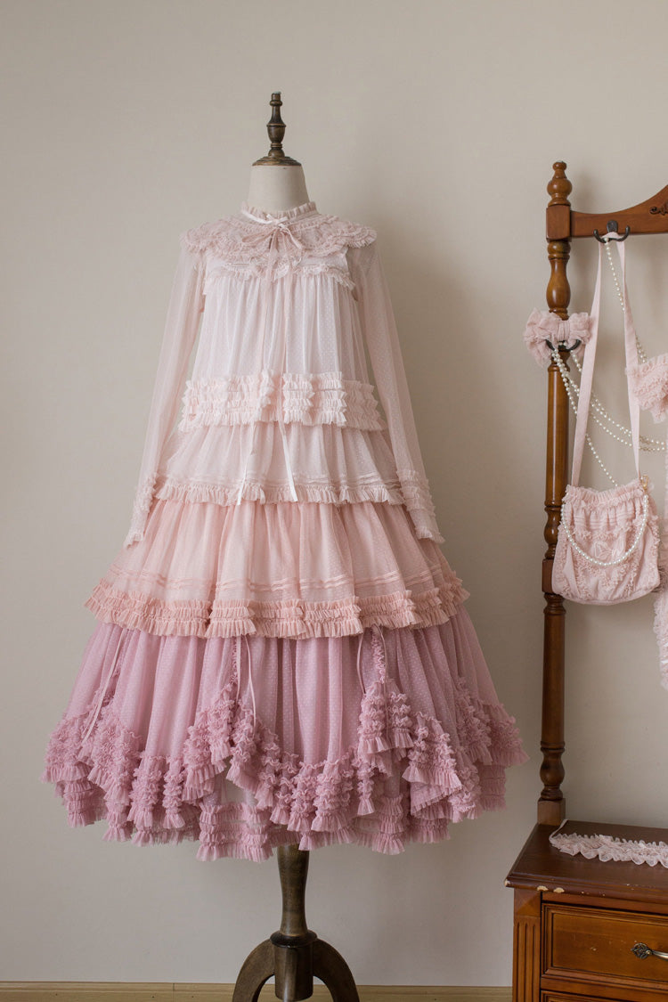 Sweet Lolita Dress - Stand Collar Multi-layered, 14 Colors, Stand Collar, Ruffled - additional product view 10
