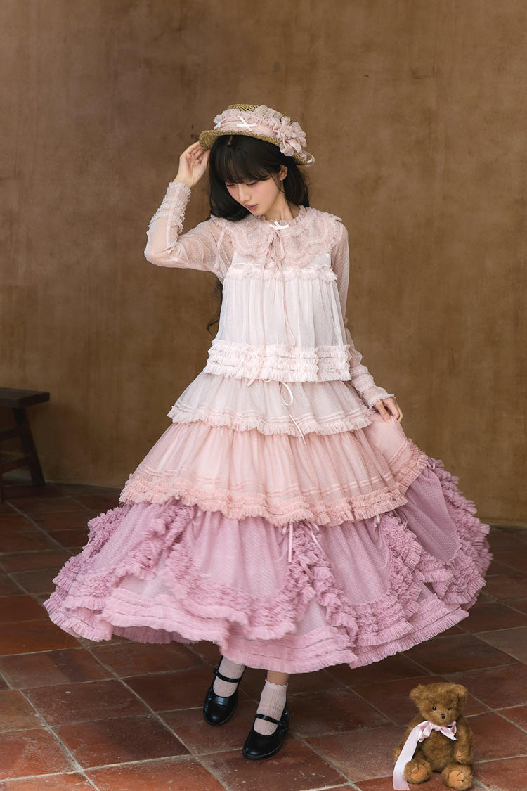 Sweet Lolita Dress - Stand Collar Multi-layered, 14 Colors, Stand Collar, Ruffled - additional product view 17