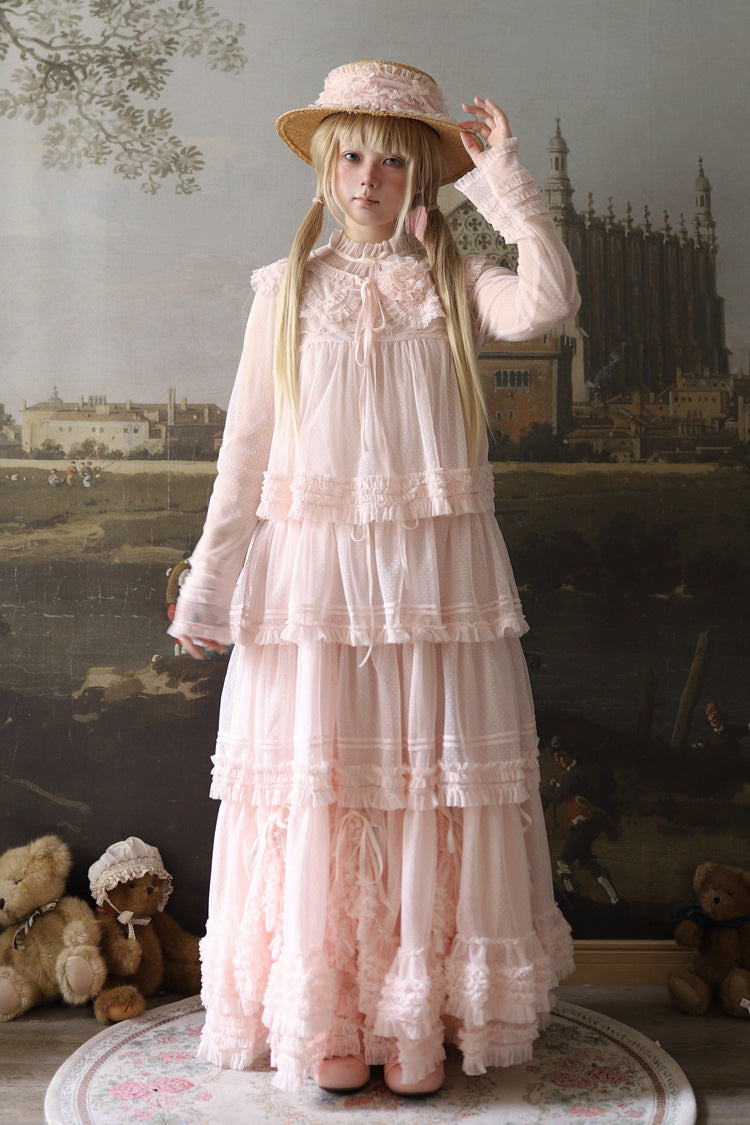 Sweet Lolita Dress - Stand Collar Multi-layered, 14 Colors, Stand Collar, Ruffled - S Light-Pink / M Light-Pink / L Light-Pink option