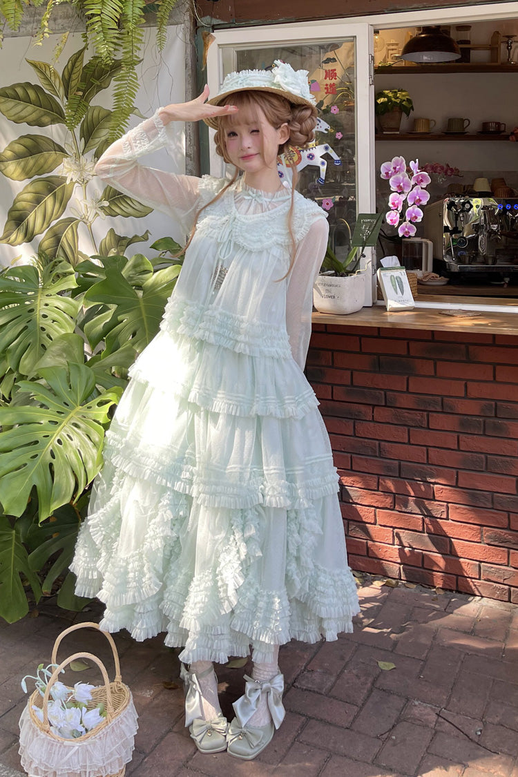 Sweet Lolita Dress - Stand Collar Multi-layered, 14 Colors, Stand Collar, Ruffled - S Mint-Green / M Mint-Green / L Mint-Green option