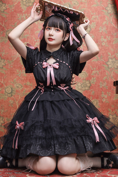 Sweet Lolita Dress - Stand Collar One Button Bubble, 3 Colors, Stand Collar, Lace Trim - additional product view 6