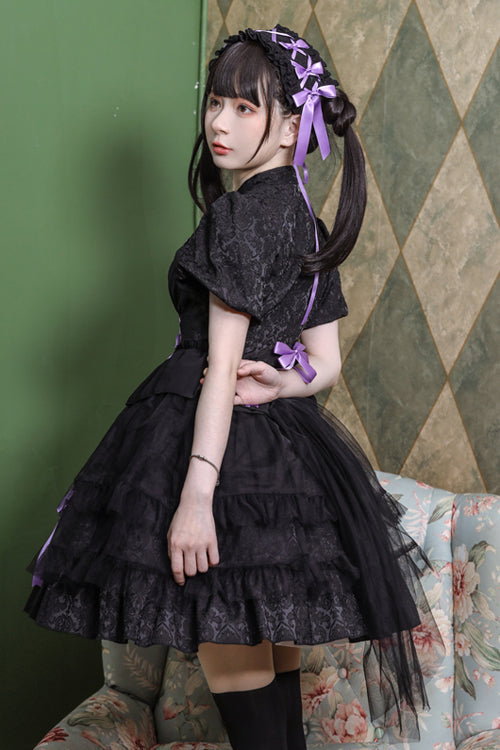 Sweet Lolita Dress - Stand Collar One Button Bubble, 3 Colors, Stand Collar, Lace Trim - additional product view 8