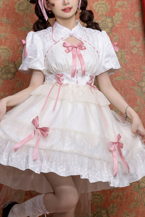 Sweet Lolita Dress - Stand Collar One Button Bubble, 3 Colors, Stand Collar, Lace Trim - main product image